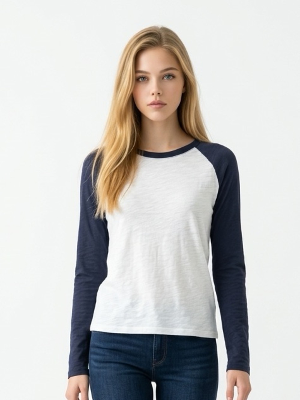 ATM Anthony Thomas Melillo Navy and White Long-Sleeve Raglan Tee